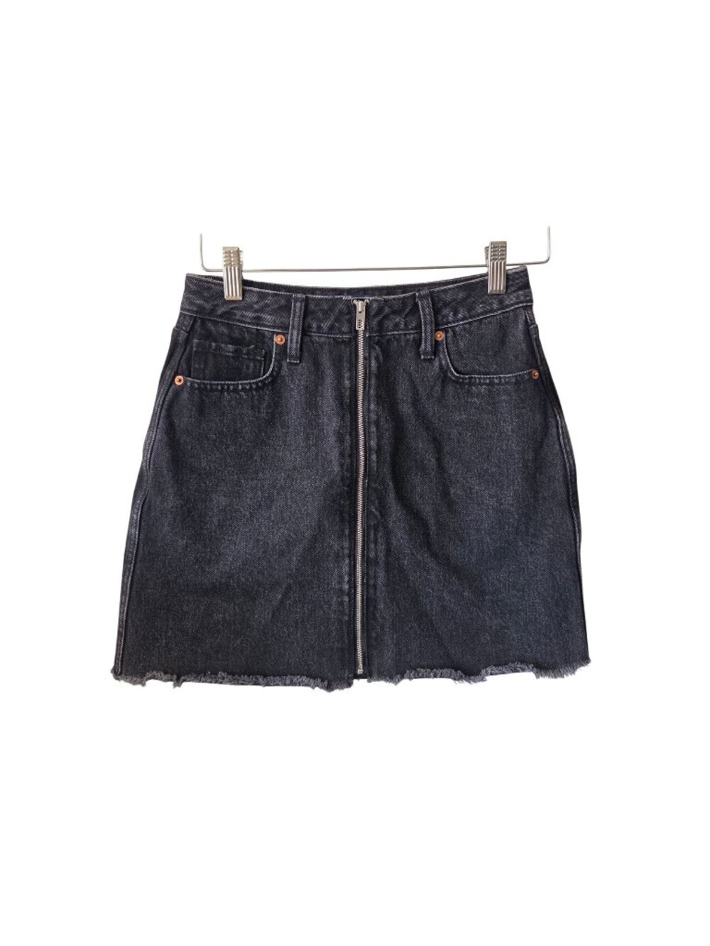 Abercrombie & Fitch Womens 2 Black Denim A-Line Mini Skirt Raw Hem Front Zip NEW